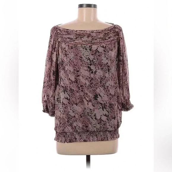 BCBGMAXAZRIA | Dusty Rose Bohemian Puff Sleeves Floral Blouse Size XS - Picture 3 of 8